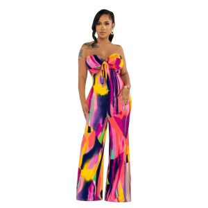 CUSTOM Manufacture of Halter Sleeveless Srapless Long Jumpsuits in various fabrics and styles