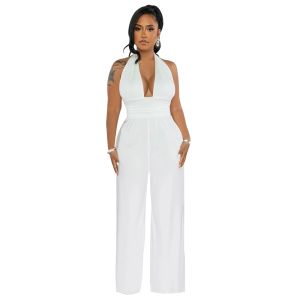 CUSTOM Manufacture of V- Neck Solid Color Sleeveless Backless Jumpsuits in various fabrics and styles