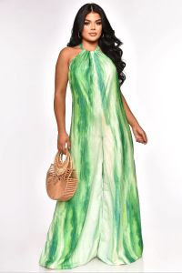 CUSTOM Manufacture of Halter Tie Dyed Sleeveless Wide Leg Jumpsuits in various fabrics and styles